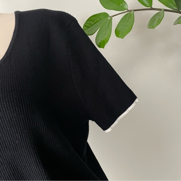 Cider Ribbed Short Sleeve Button Down Cardigan Sweater Black White Plus Size 2XL - Picture 7 of 7